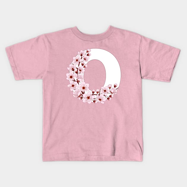 Colorful capital letter O patterned with sakura twig Kids T-Shirt by Alina